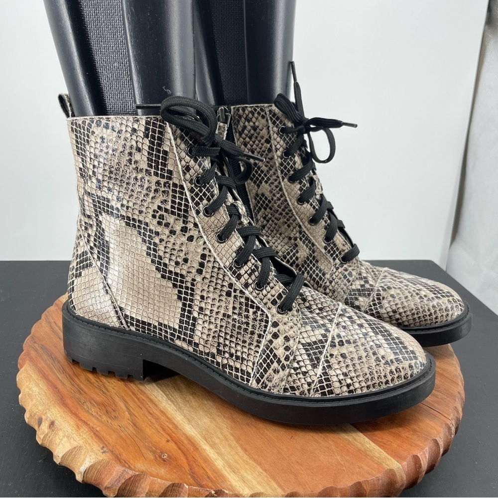 Linea Paolo Trinity Combat Boot Snake Python Leather Cream Black Lace Up Sz 8
